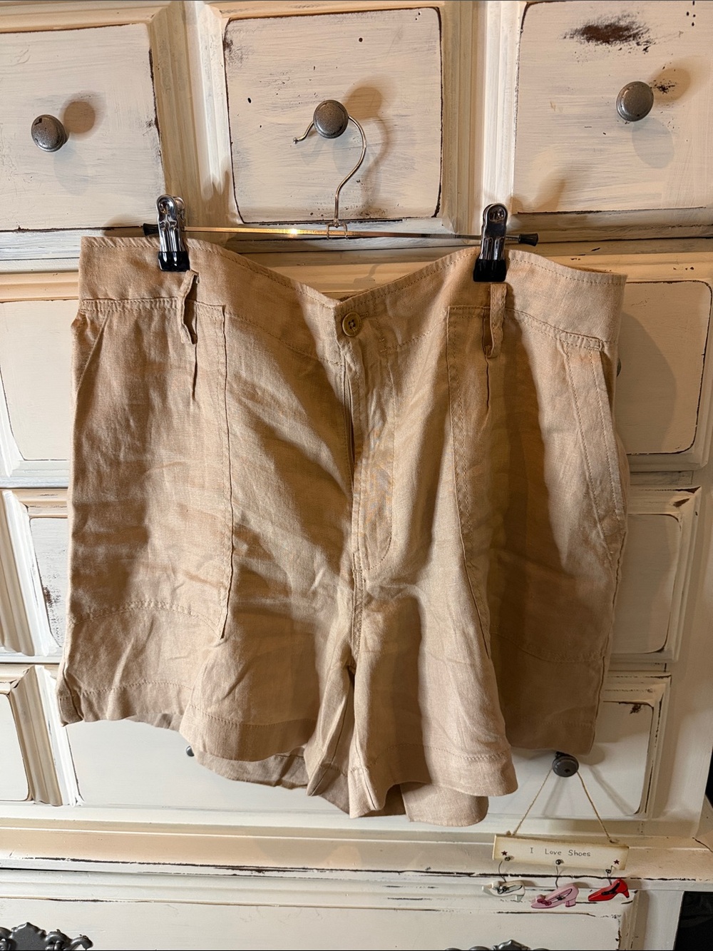 Ralph Lauren High Waist Linen Blend Shorts in Tan